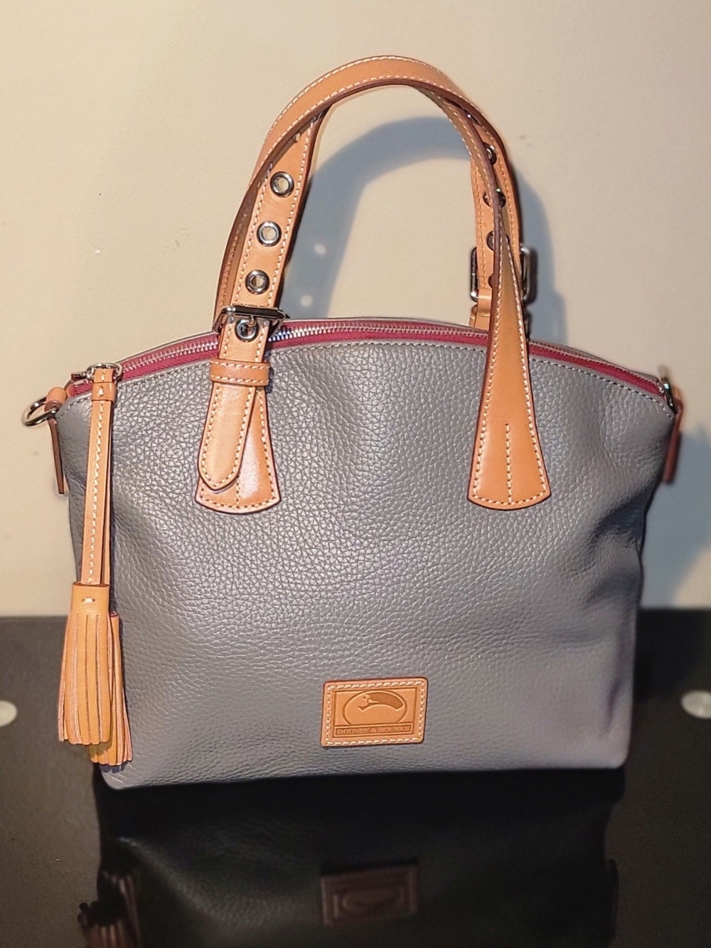 DOONEY & BOURKE PEEBLE  Leather Tote with Tan Trim and Tassel